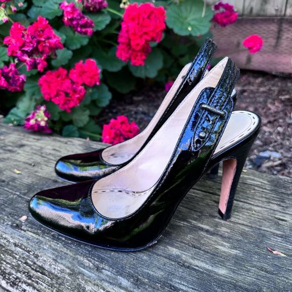 Coach Alma Black Patent Leather Sling Back Stiletto Pumps High Heels Women's 7 B - Picture 3 of 13